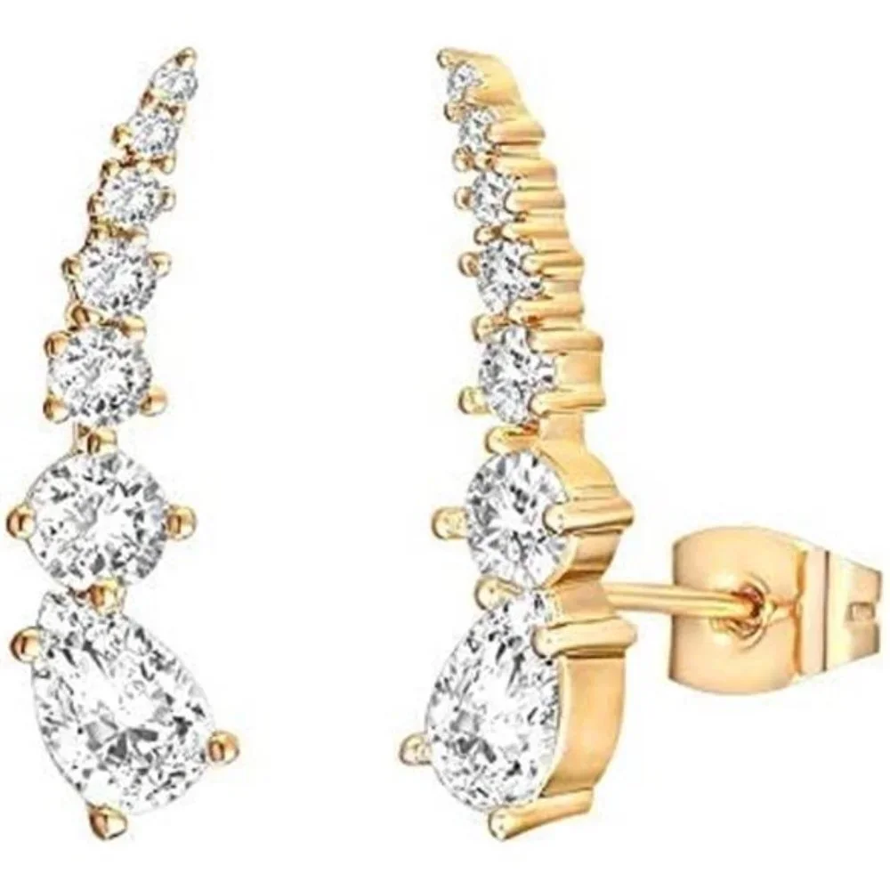 14K Gold Plated Cubic Zirconia Ear Crawler Earrings